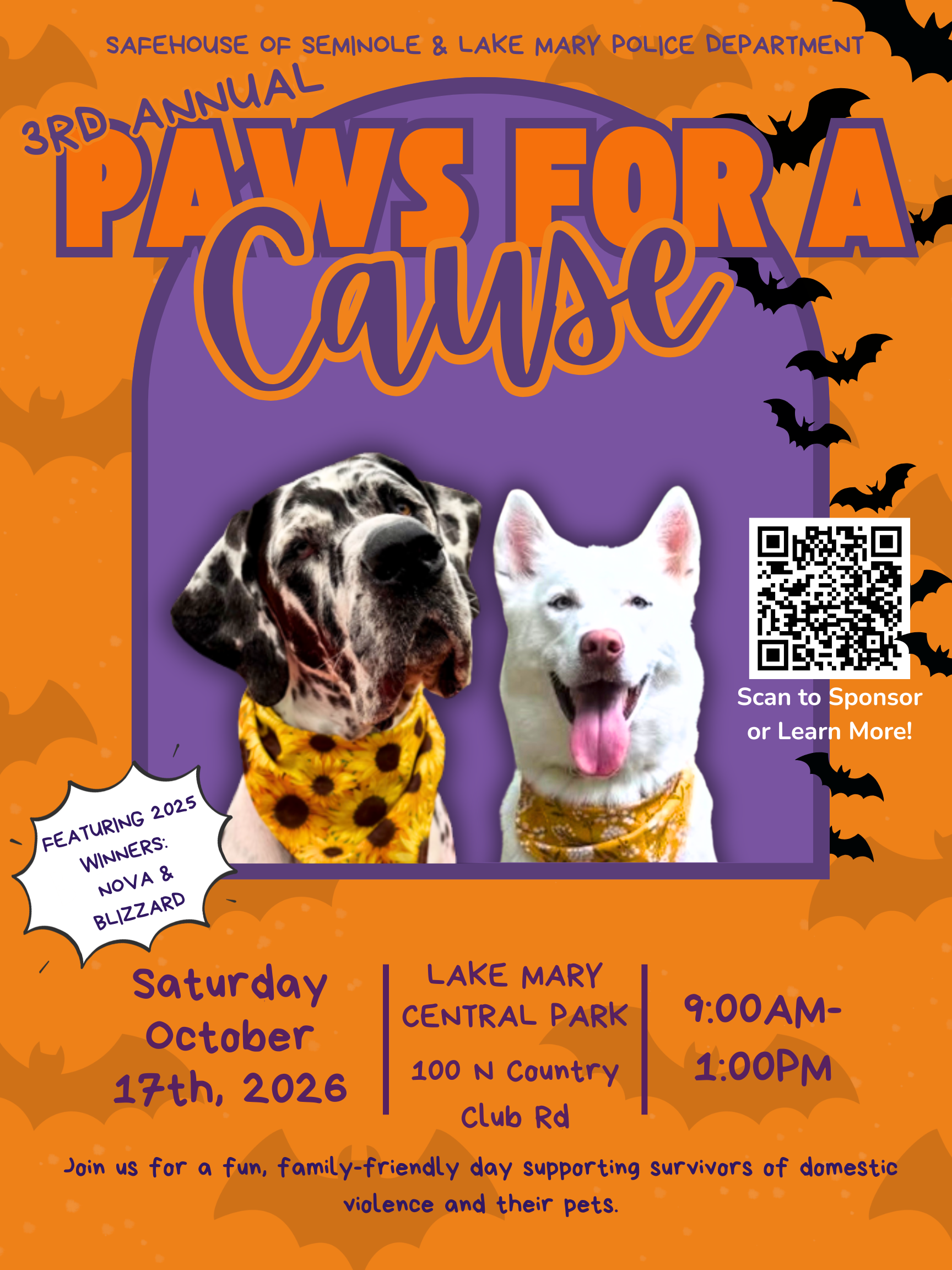 Paws for a Cause 2026 event artwork featuring two dogs